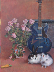 Still life with rabbits and guitar