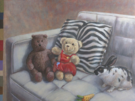 Still life with teddy bears and rabbit